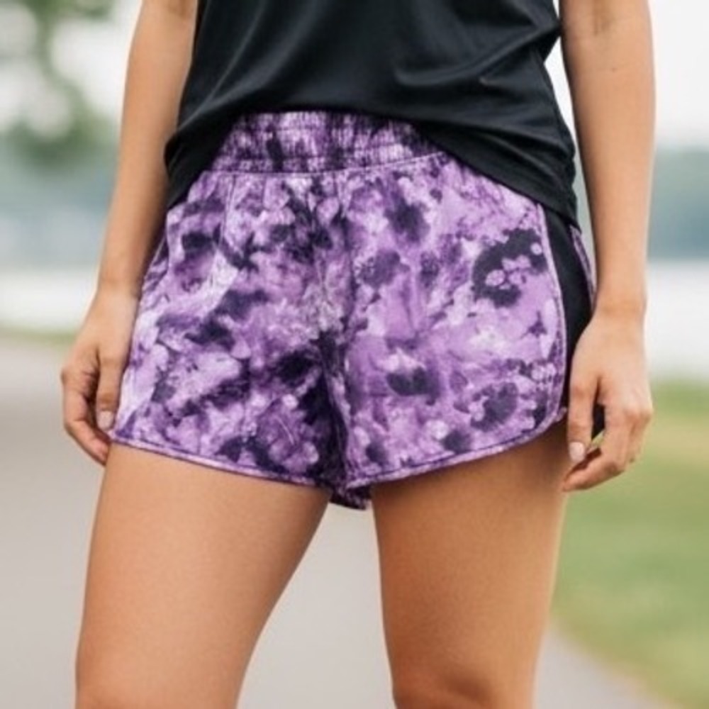 Dip Womens Purple Tie Dye Running Shorts Marble Print Athleisure Gorpcore Gym L
